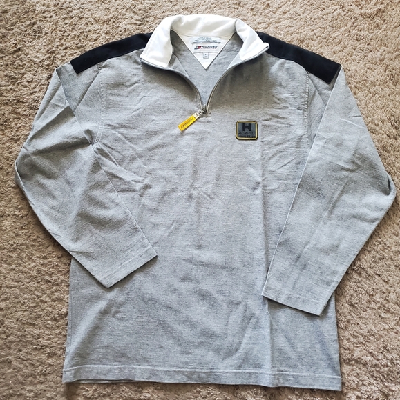 Oversized Tommy Hilfiger Athletics Grey 1/4 Zip Sweater Pullover NWOT - Picture 1 of 6